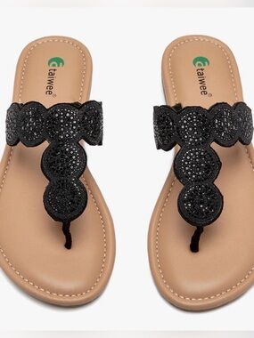 NWOT Ataiwee Women's Bohemian Bling Dressy Thong Flat Slide Sandals 13
